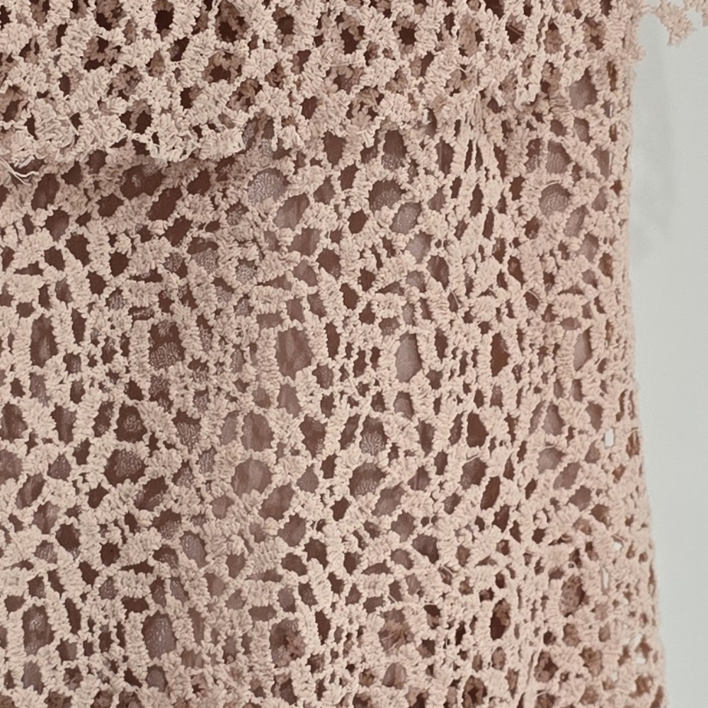 Gorgeous Pink Crochet Lace Sleeveless 3 Tiered Dress By Molly Bracken Size M - Picture 4 of 12